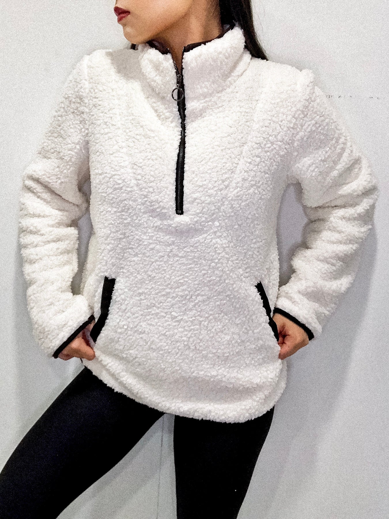 Sherpa Fleece Pullover in Sea Salt | YUCO